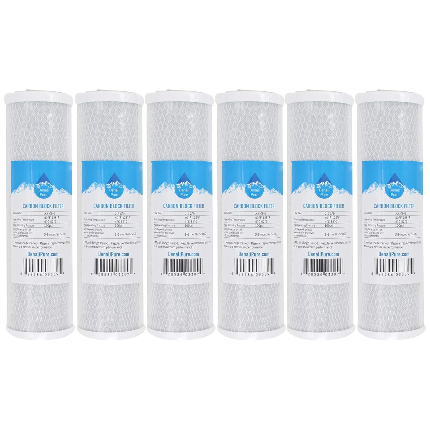 6-Pack Replacement Watts CT-1 Activated Carbon Block Filter - Universal 10 inch Filter for WATTS PREMIER 500315 CT-1 DRINKING WATER SYSTEM - Denali Pure Brand