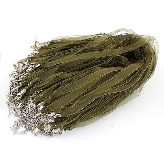 Perlin 20stk. Halsband Organza mit Wachsband Grün Damen Halskette Schmuckband Schleifenband Organzaband Ketten selber Machen 