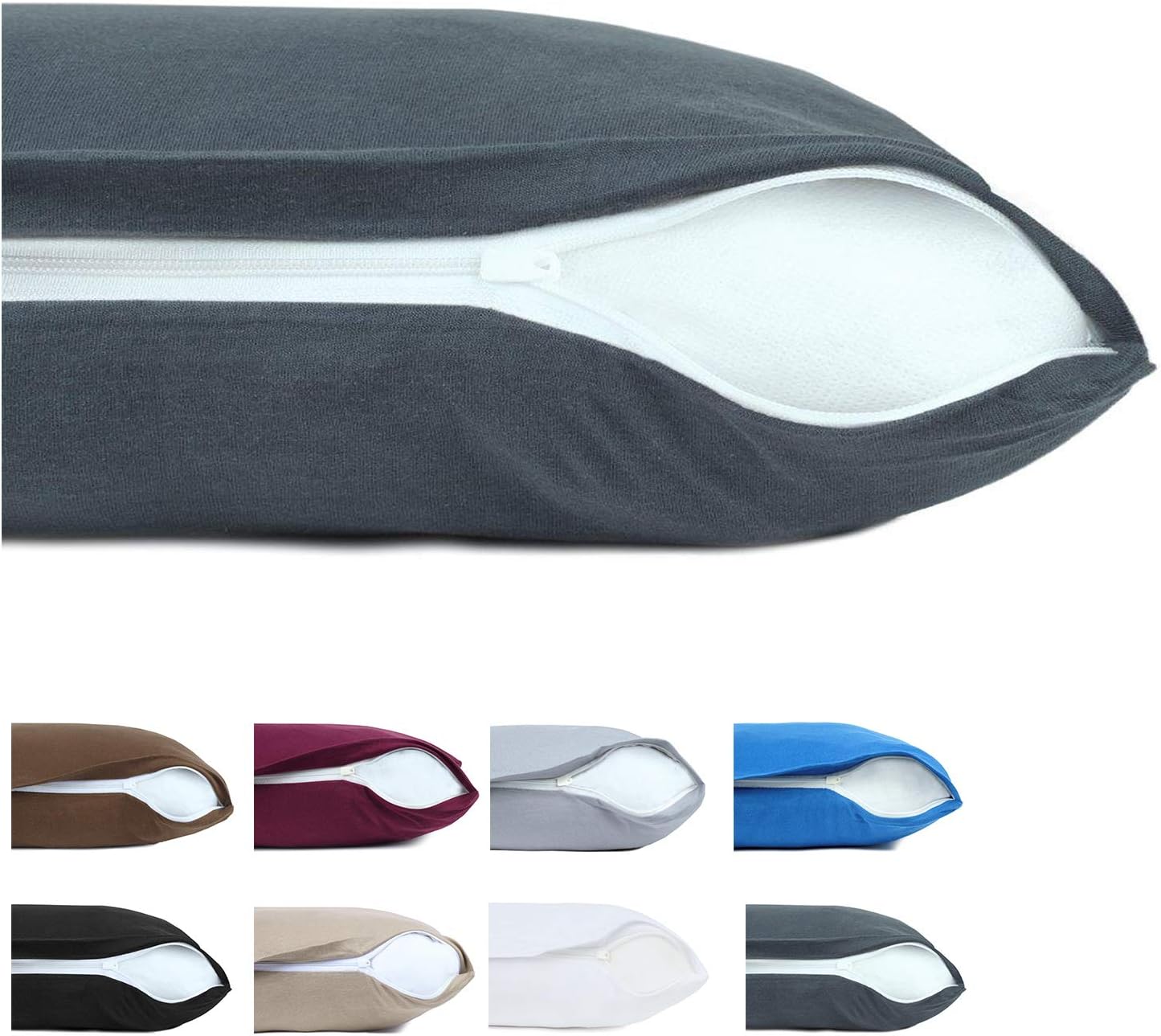 Pillow Cases Jersey Range with Zip Closure, Pack of 2, 100% Cotton, Available in 12 Modern Colours and 4 Sizes, Fabric, Weiß, 40 x 60 cm