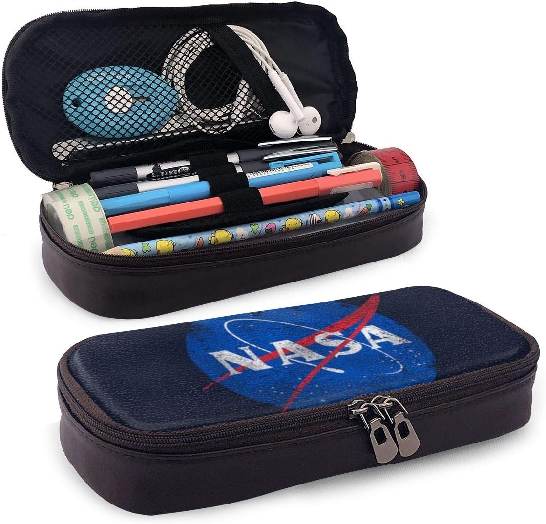 NewTe Leather Pencil Case for School Students Office NASA Logo Pen Pencils Box