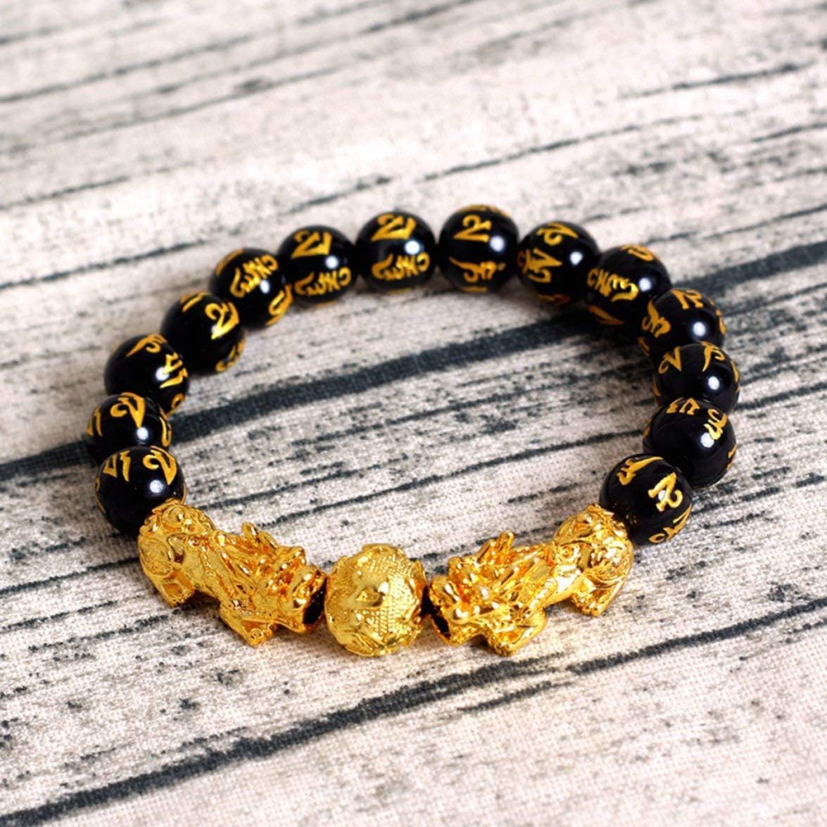 Natural Stone Black Obsidian Pixiu Bracelet Pixiu Lucky Brave Troops Charms Jewelry for Women & Men