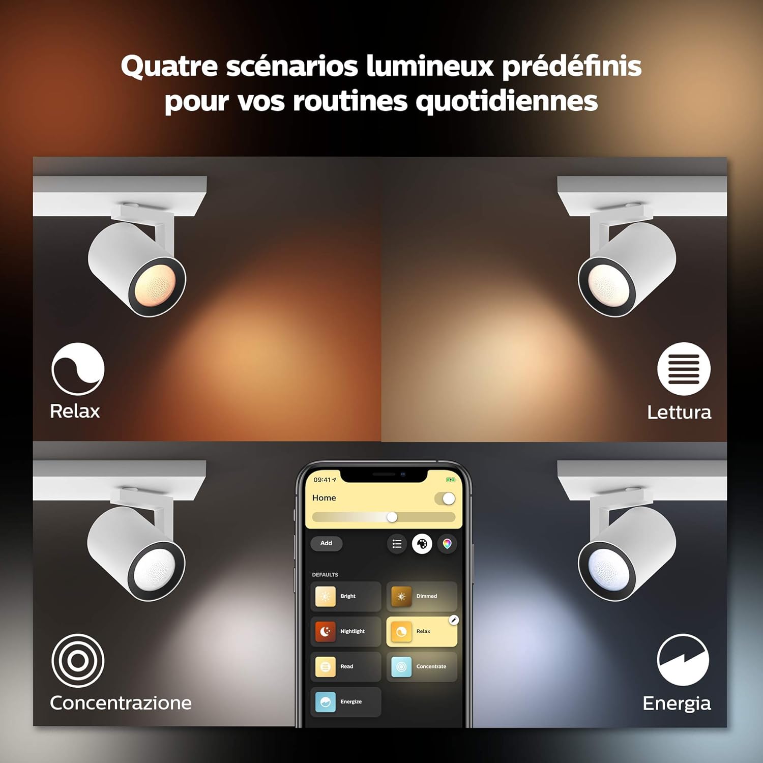Philips Hue Argenta White & Colour Ambiance Smart 4X Ceiling Spotlight Plate LED (GU10) with Bluetooth, White - Image 5