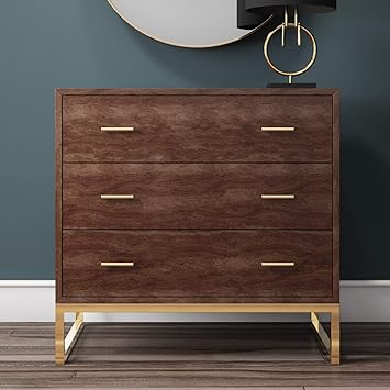 Aubrey Walnut 3 Drawer Chest Of Drawers With Gold Legs Amazon Co