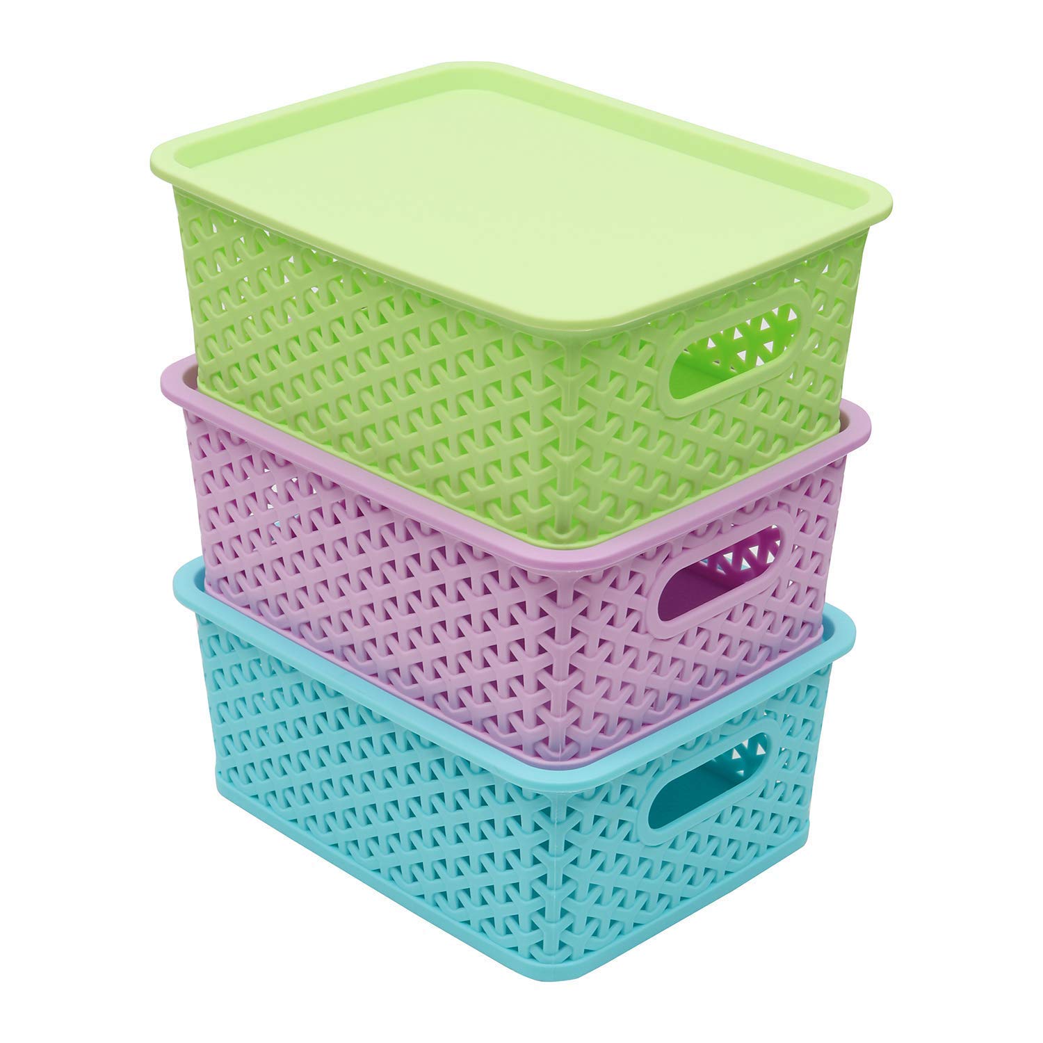 ABTRIX WITH AB Plastic Woven Storage Basket Cubes Containers with Lid