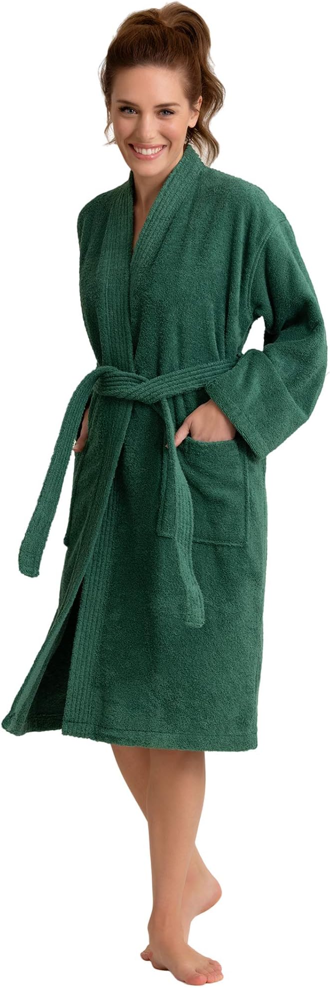Soft Touch Linen Women's Robe Terry Cloth Kimono Bathrobe Thick 100% Cotton