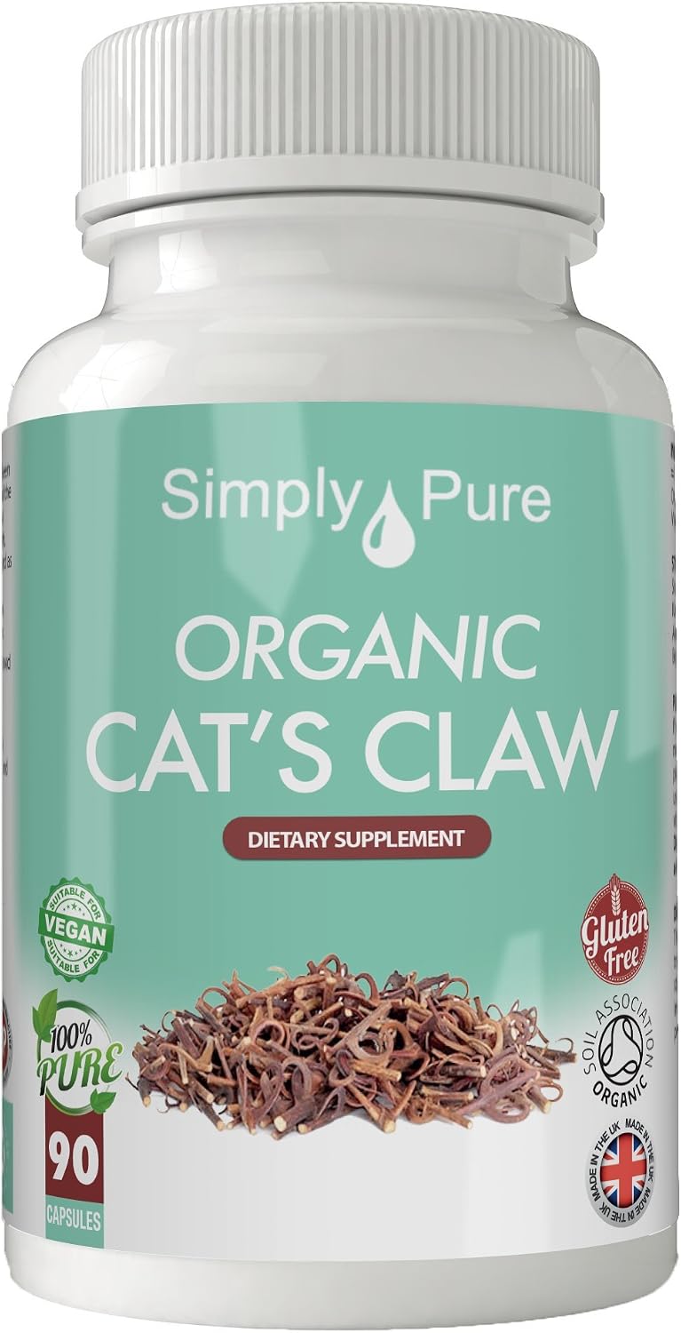 Simply Pure Organic Cat's Claw Capsules x 90, 500mg, 100% Natural Soil Association Certified, Gluten Free, GM Free and Vegan.