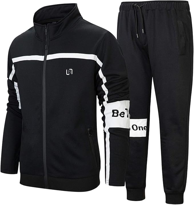 WBLKD Mens Tracksuits Sets Stand Collar Zip Up Jackets and Jogging