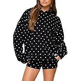 Mieeyali Women 2 Piece Outfits Polka dot Sweatsuits Shorts Sets Long Sleeve Oversized Hoodie+ Shorts Casual Lounge Sweat Set