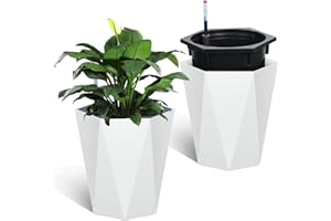 Joankaren 22.5 Inch Tall Diamond Planters Set of 2, Self Watering Planters with Water Level Monitor and Wheels, Flower Pots O