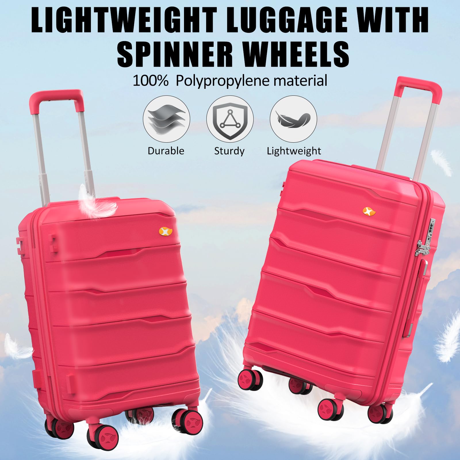 MGOB Carry On Luggage 22x14x9 Airline Approved, Hard Shell Suitcase with Spinner Wheels, PP Lightweight Luggages with TSA Lock, Carry-On Suitcases 20 Inch, Red