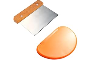 Dough Scraper Set of (1+1), Stainless Steel Bench Scrap Chopper Wood Handle and Plastic Dough Scrappers, Kitchen Bowl Scraper
