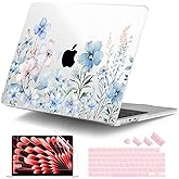 DONGKE Compatible with M4 MacBook Air 15 inch Case 2025 2024 2023 A3241 A3114 A2941 M3 M2 Liquid Retina Display Touch ID, Plastic Hard Case & Keyboard Skin & Screen Protector - Blue Flowers