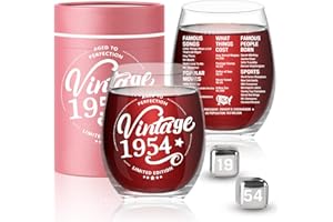 Greatingreat 1954 Old Time Information 70th Birthday Gifts for Women Men - 1954 Vintage 15 oz Stemless Wine Glass - 70 Year Old Birthday Party Decorations - Seventy Class Reunion Ideas