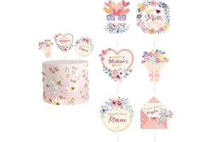 UNIIDECO Happy Mother's Day Cake Toppers, 12 PCS Floral Cupcake Toppers for Flowers Bouquet Mothers Day Decorations Father's Day Birthday Party Supplies