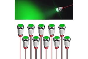 FICOLPO 10 Pcs LED Metal Waterproof Indicator Light, 12-24V 2/5'' Mounting Hole Pre-Wired Pilot Signal Light for Car, Trucks, Boats, Marine, Dash, Industrial Electricity (Green, 10mm)