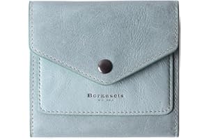 Borgasets Small Wallet for Women Genuine Leather RFID Blocking Card Holder Organizer Pocket Compact Bifold Ladies Mini Purse