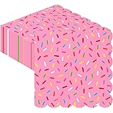 Crtiin 100 Pcs Donut Sprinkle Napkins Scalloped Ice Cream Napkins Disposable 2 Ply Donut Party Paper Cocktail for Baby Shower Birthday Wedding Party Cupcake Table Decor Supplies(Pink)