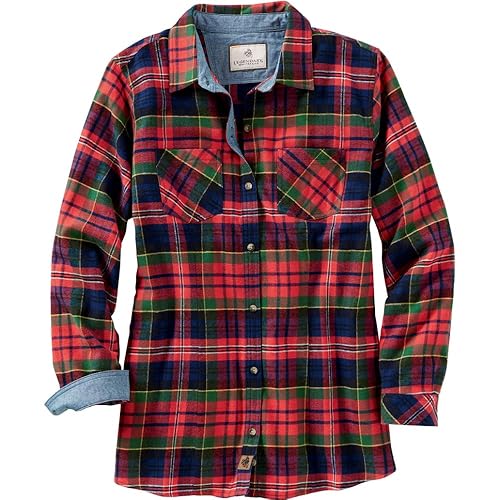 Legendary Whitetails Women's Standard Long Sleeve Plaid Flannel Button Up Shirt 100% Cotton, Holly Berry, Small