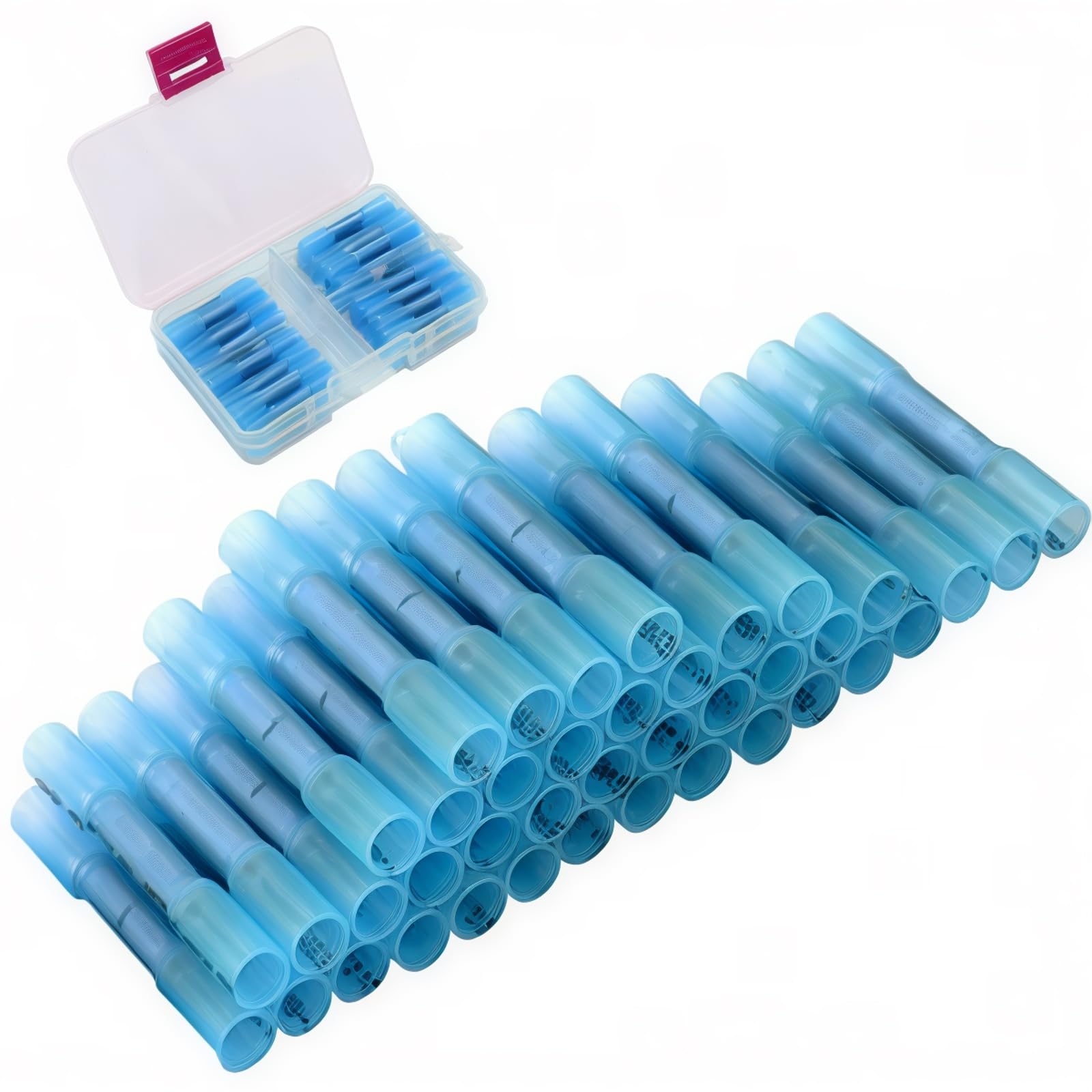 Heat Shrink Connectors, CESFONJER Crimp Butt Splice Terminal Kit, Heat Shrink Butt Connectors Terminals, Waterproof Wire Connectors, Crimp Splice, 40 Pcs Solderless Terminal for 16-14 AWG Wire (Blue)