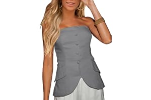 Fallorchid Women's Non functional Button Front Strapless Sleeveless Tops Vest Casual Split Hem Tube Top