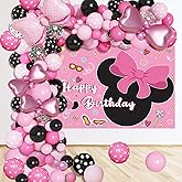 5x3ft Pink Mouse Backdrop Girls Birthday Party Decoration Supplies 130pc Bowknot Balloons Arch Garland Kit Baby Shower Photo Booth Studio Prop