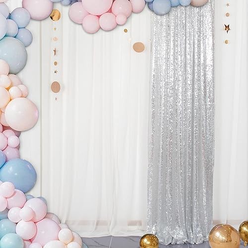 ShinyBeauty 2x7FT Silver Sequin Backdrop Curtain | Photo Booth Background, Sparkling Wall Hanging with Rod Pocket, Event Decor, Photography Studio, Home Decoration