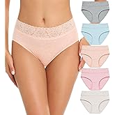 RHYFF Womens Underwear Cotton Bikini Panties Lace Soft Hipster Panty Ladies Stretch Full Briefs 5 Pack