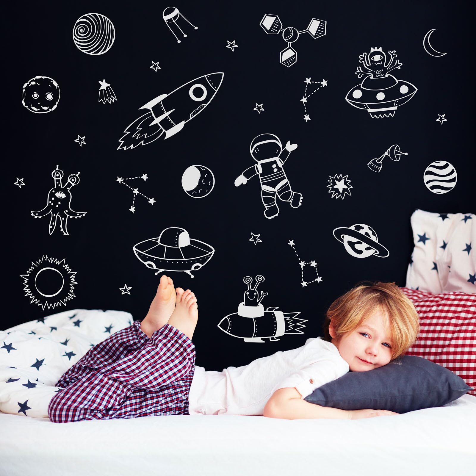 Stickerscape Space Wall Stickers (Space Doodles - White) | Space Wall Decals, Space Stickers for Walls, Space Wall Decor| Easy to Apply, Cleanly Removable — image 1