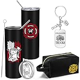 LemonRoad 3 Pcs Firefighter Gifts for Men Dad Include Leather Travel Pouch 20oz Stainless Steel Tumbler Funny Keychain First Responder Gifts for Father's Day Graduation, Birthday, Retired