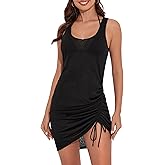 Lecieldusoir Women's Sleeveless Swimsuit Coverup Sheer Beach Cover Up Drawstring Tank Bathing Suit Cover Up