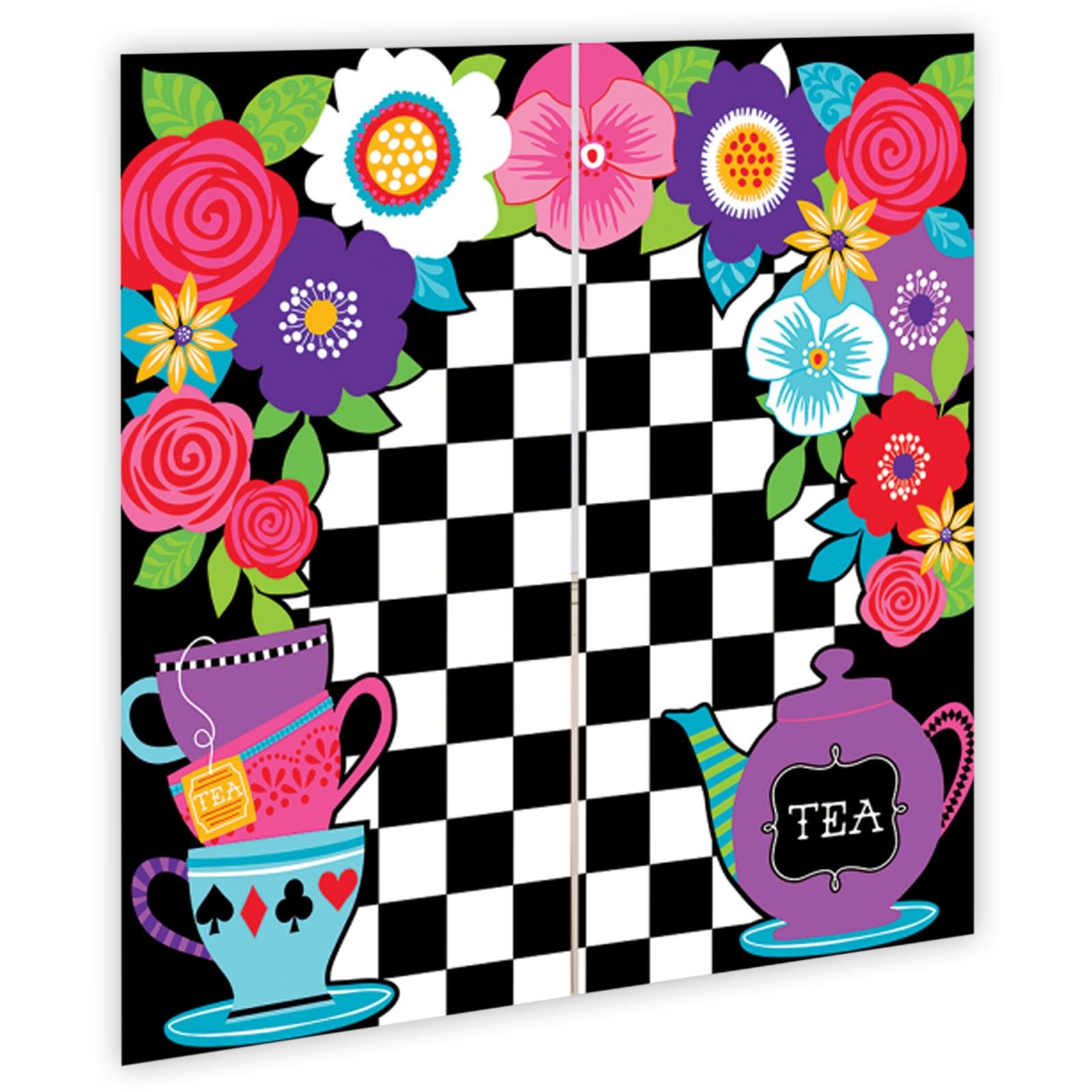 Fancy Dress VIP 5ft Mad Hatter Tea Party Wall Decoration Kit Surprise Selfie Backdrop Party Kit Set Decoration Pack