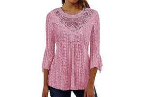 OSMUAL Ladies Tops Womens Long Sleeve Shirts Solid Lightweight Tshirts Lace Trim V Neck Cute Tops Pleated Flowy Blouse
