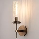 Vookea 15" Knurled Brass Wall Sconce with Crackle Glass Tube, Bronze Bathroom Vanity Light Fixtures, Modern Lamp Lighting for