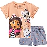 DREAMWORKS GABBY'S DOLLHOUSE Pandy Paws Cakey Cat Girls T-Shirt and Chambray Shorts Outfit Set Toddler to Big Kid