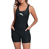 Halcurt Womens Boyleg One Piece Swimsuit Athletic Racerback Bathing Suit with Boyshorts Full Coverage Swimwear