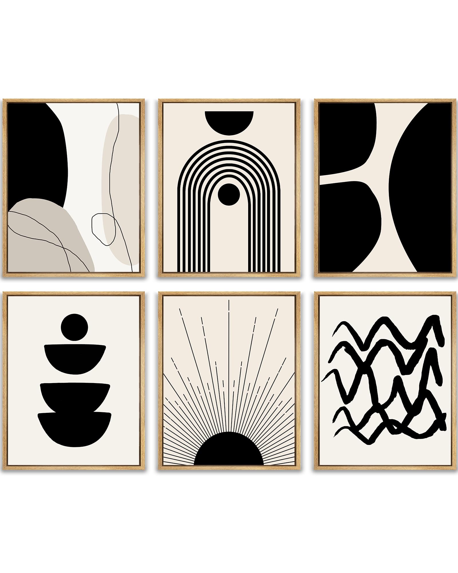 Photo 1 of ?????? Black Abstract Boho Wall Art Minimalist Geometric ?????? Wood Wall Decor Boho Room Decor Black Beige Art Canvas Painting Mid Century Modern Prints Bohemian Posters for Bedroom Kitchen Office