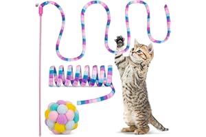 Retro Shaw Cat Toys, Cat Wand Teaser Toys Cat Fuzzy Balls with Bell Inside and Cat Springs, Interactive Cat Toys for Indoor Cats Kittens Kitty, 3 Pack