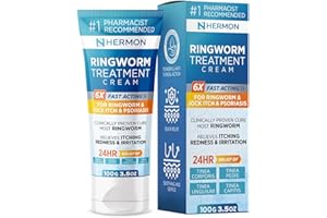 Hermon Powerful Antifungal Ringworm Cream - Effective Treatment for Stubborn Ringworm, Jock Itch, Eczema, Tinea Versicolor, Athlete's Foot - for Adults and Kids - 100ml