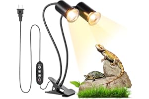 HOSUN Reptile Heat Lamp, UVA UVB Reptile Light with Auto Timer, Dimmable Turtle Basking Light for Bearded Dragon, Tortoise, Lizard, Snakes and More, Dual Heating Lamp with E26/27 Base, 2 Bulbs 25W+50W