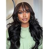 Wiggins Body Wave Wigs With Bangs Human Hair 5x5 Closure Wigs Human Hair Wig With Bangs Pre Cut Pre Bleached Glueless Wigs Human Hair Lace Closure Wig For Black Women 16 Inch