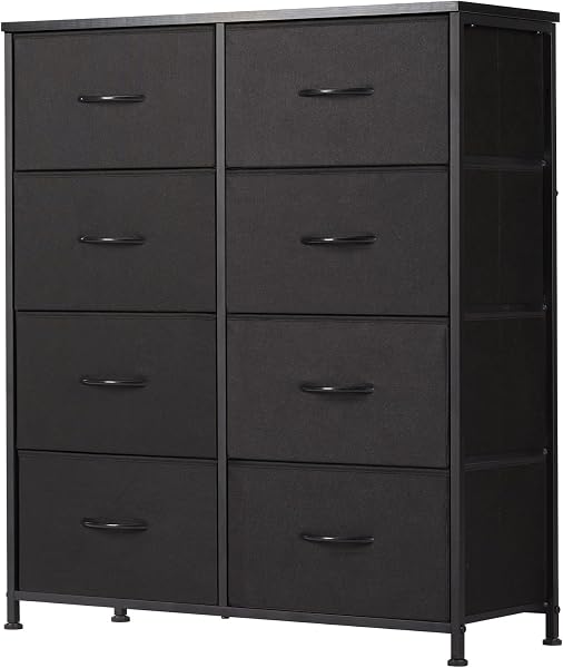 Sweetcrispy 8 Drawer Black Dresser for Bedroom Tall, Organizer Storage | Fabric Storage Tower, Chest of Drawers with Steel Fr