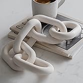 PEAKOLY Wood Chain Link Decor - White Wooden Decorative Objects for Shelves, Coffee Table Sculpture, Book Shelf Accessories, Modern Shelf Decor Accents, Console or Entryway Table Decorations