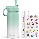 Kids Water Bottle, 16oz Kids Water Bottle with Stickers for School, insulated Stainless Steel Straw Cup(Green/White)