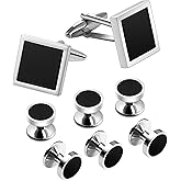 Black Cufflinks and Tuxedo Shirt Stud Set for Men - Wedding Business Parties in Gift Box