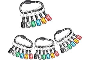 Sopclane 24PCS 1/4 Hex Shank Drill Bit Holder Keychain Extension Bar Quick Release Bit Holders for Impact Driver Drill Bit, Screwdriver Bit Holder, Aluminum Alloy, 3lbs Load Capacity