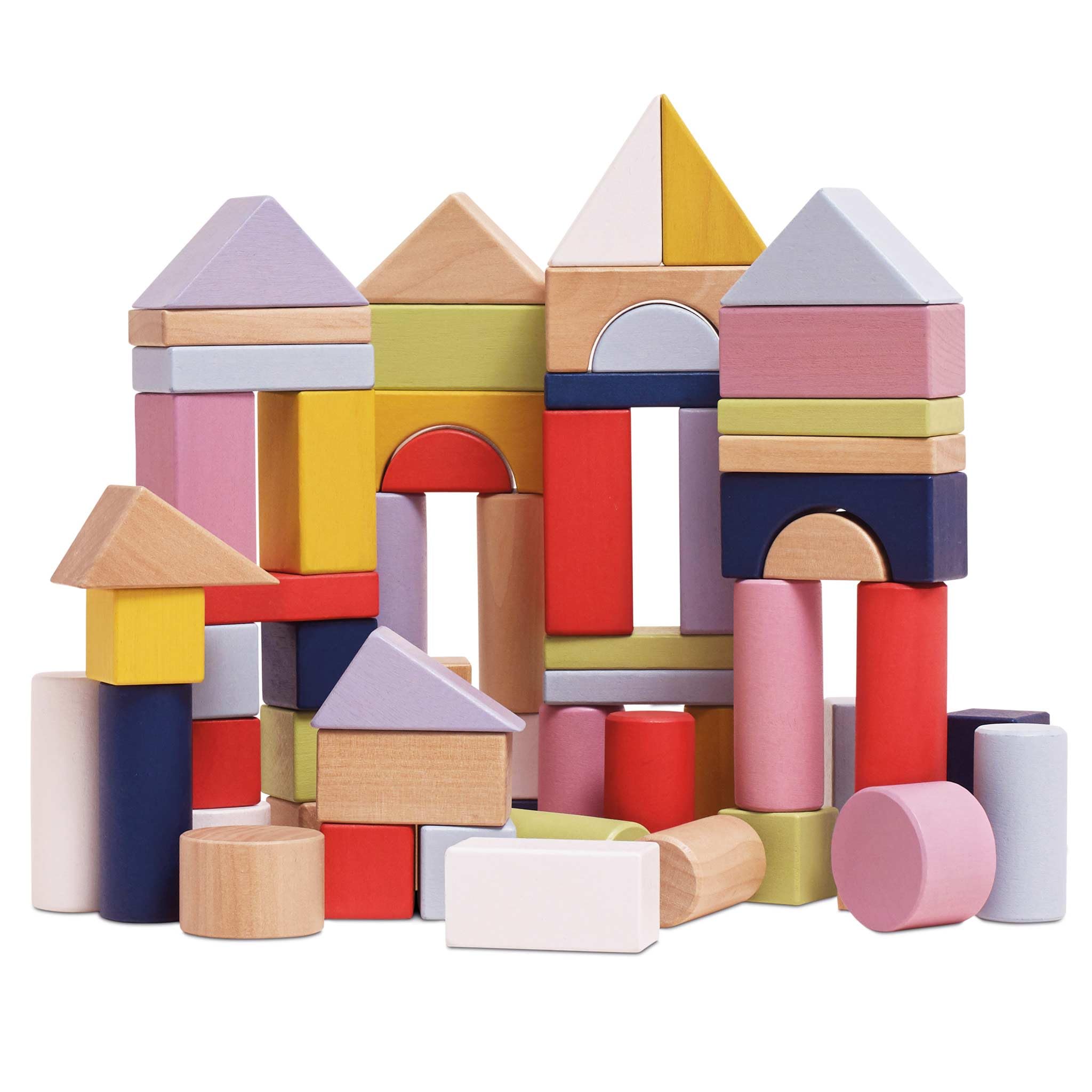 Le Toy Van - Educational Wooden Building Blocks 60 Piece Set Toy | Montessori Style Shape & Colour Development Toy - Suitable For 12 Months +