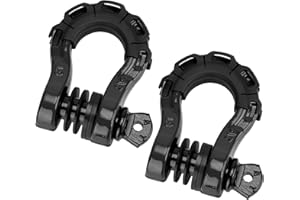 FSUON D Ring Shackle 3/4" 8T (2 Pack) 53000 lbs Maximum Break Strength with 7/8" Screw Pin, Isolator and Washers (Black)