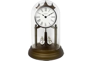 FOUNTAIN DESIGNS 9" Genevieve Mantel Clock with Revolving Pendulum, Modern Anniversary Clock Rotating Pendulum, Wedding Gifts, Desk & Shelf Clock, Roman Numerals,Bronze Finish