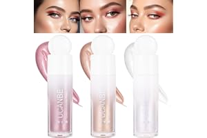 UCANBEMAKEUP 3-Pack Liquid Face Highlighter Makeup Set - Multifunctional Luminous Glow, Natural Radiance Sparkly Glitter Body Shimmer Liquid Luminizer Sticks - Suitable for Face, Eyes, Lips, and More