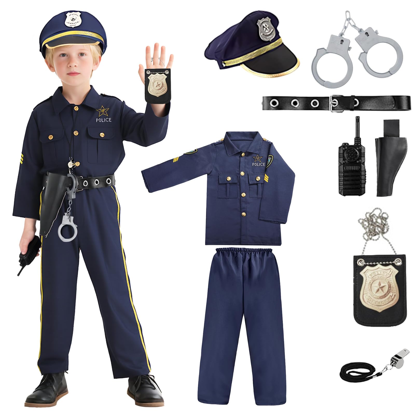 Dacnod Police Costumes Kids Police Uniform Outfit Set with Accessories for Boys and Girls Carnival Halloween Fancy Dress Up
